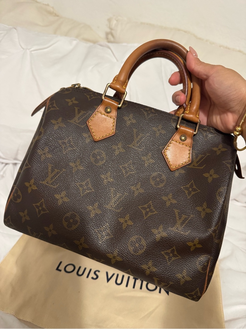 Authentic Louis Vuitton Monogram Canvas Brown & Tan Top-Handle Speedy 25 - Picture 2 of 10